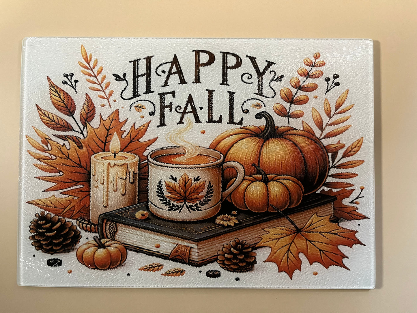 Country Autumn Small Glass Cutting Board