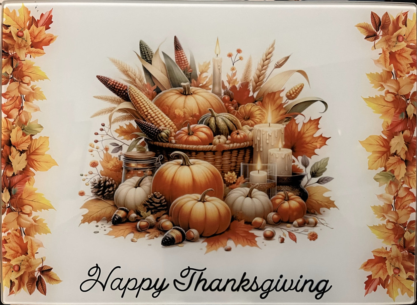 Country Thanksgiving Large Glass Cutting Board