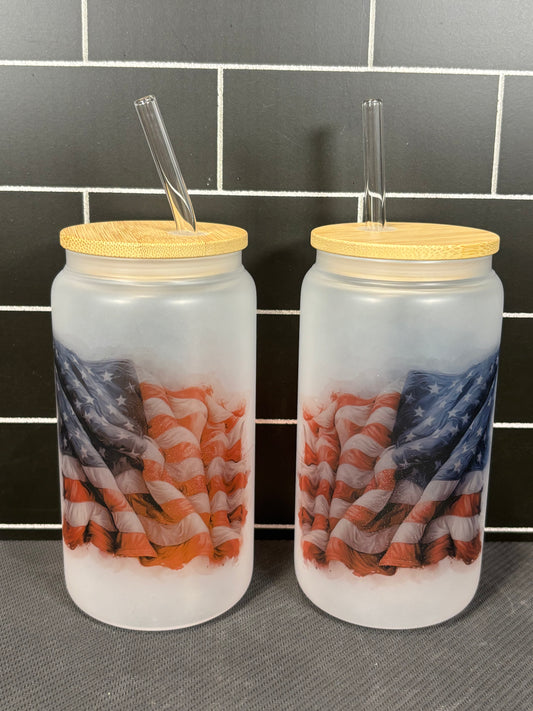 U.S. Flag Frosted Glass Cups - Set of 2
