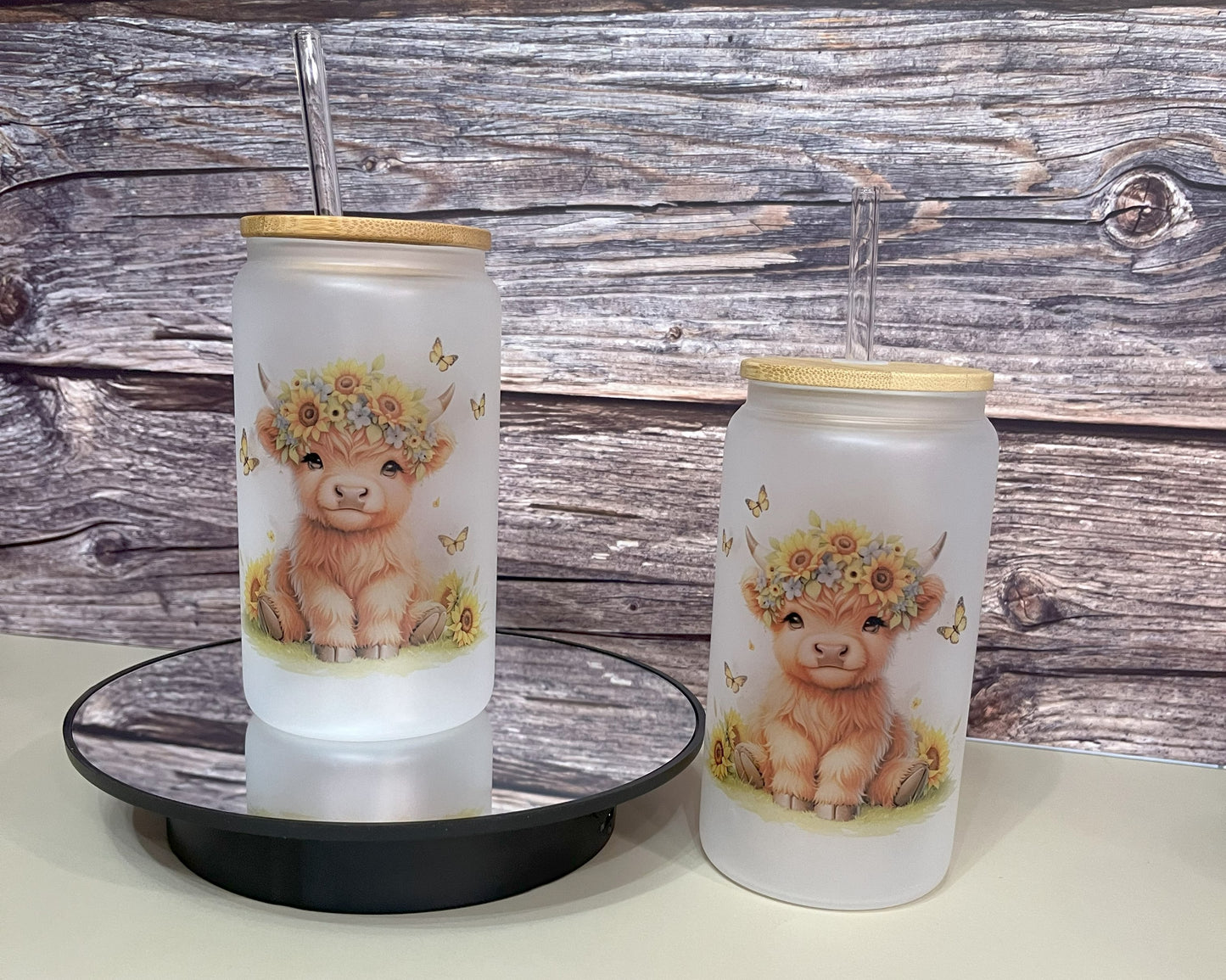 Highland Cows Glass Can Cup Set