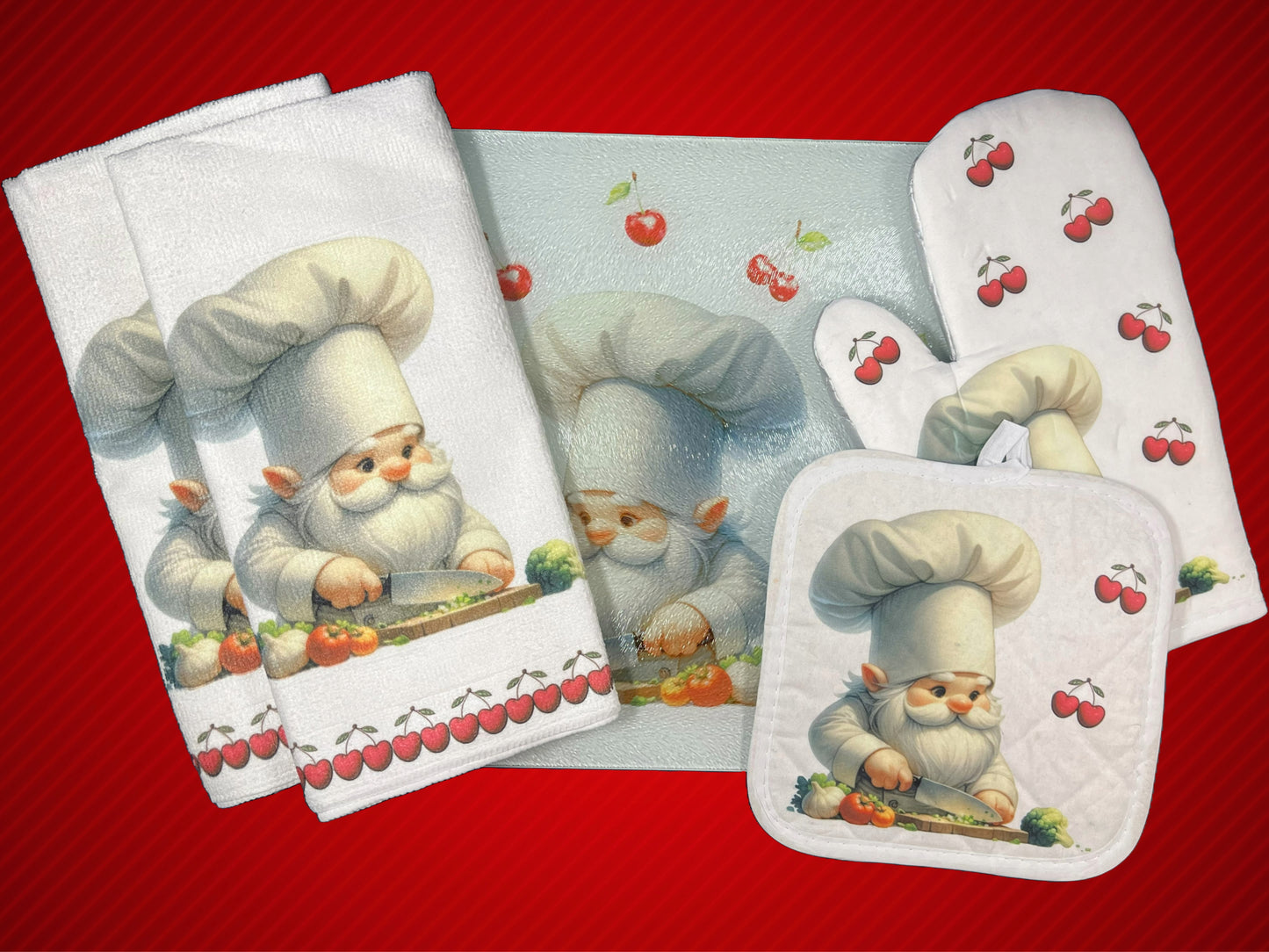 Chef Gnome with Cherries Large Kitchen Set