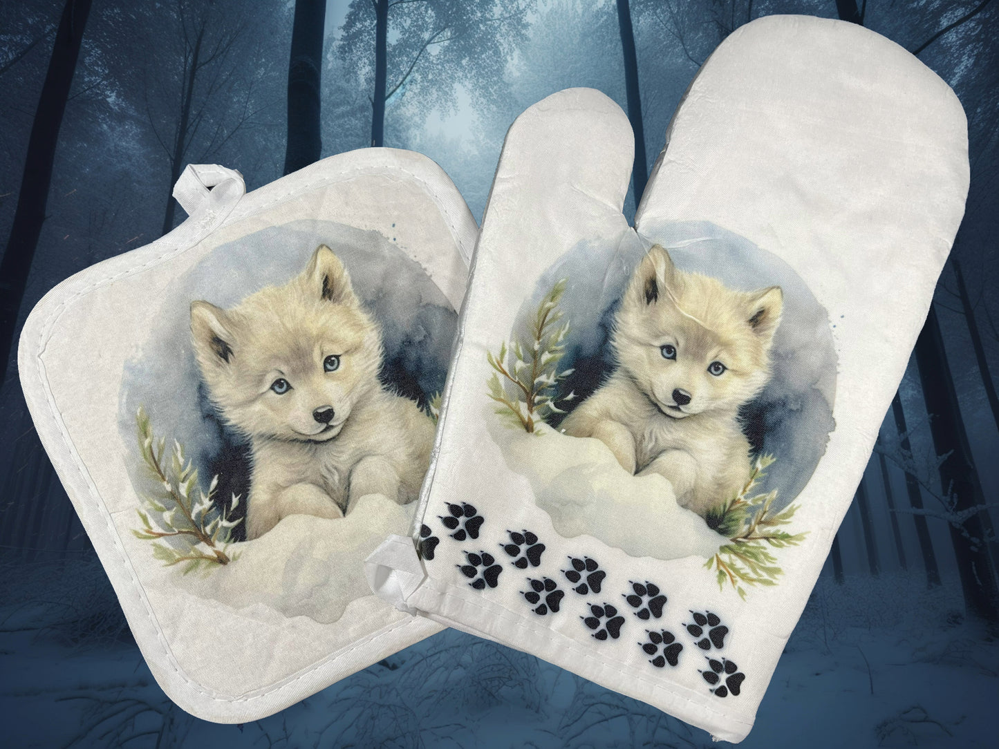 Wolf Pup Oven Mitt Set