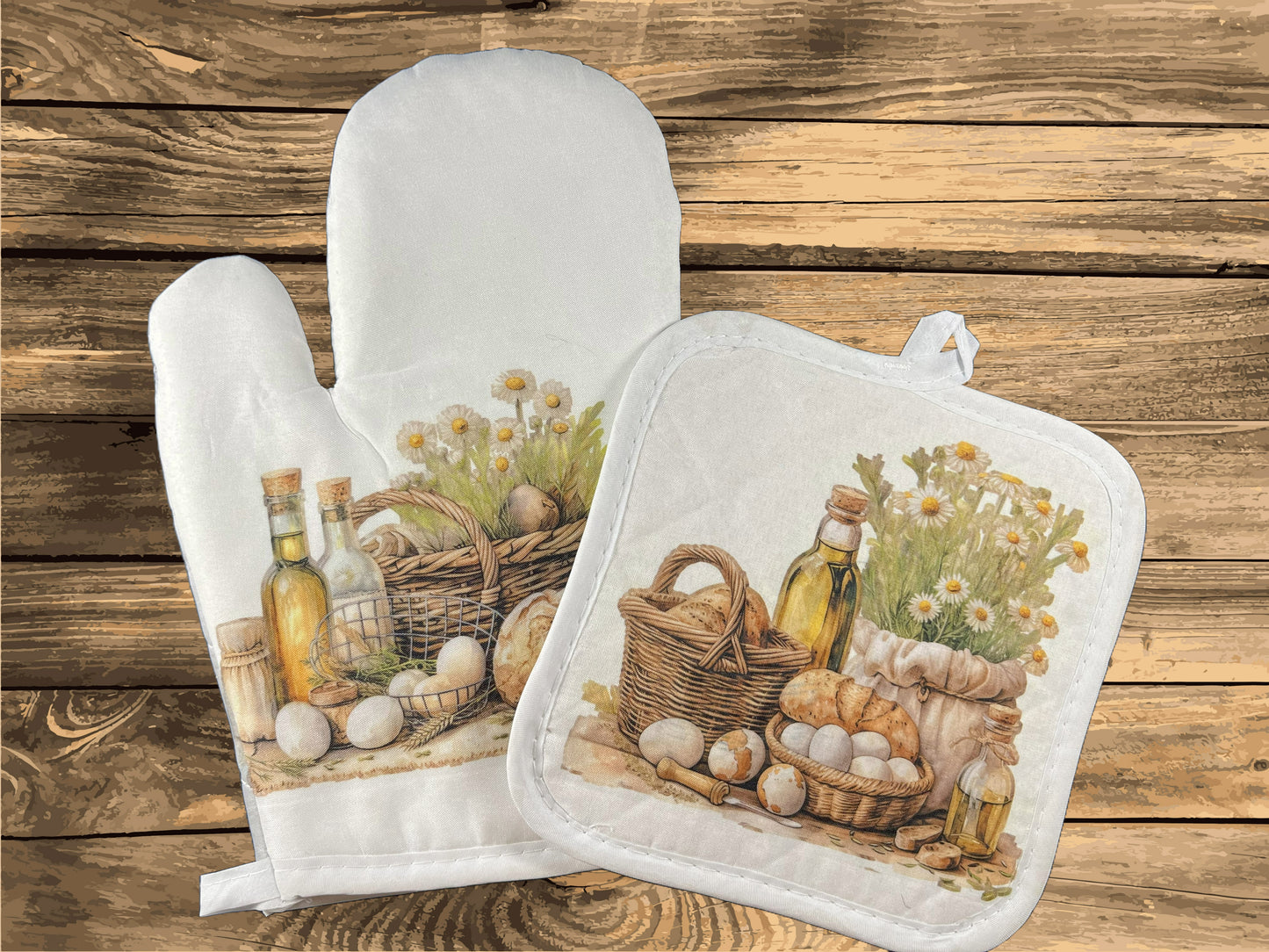 Country Bread Basket Oven Mitt Set