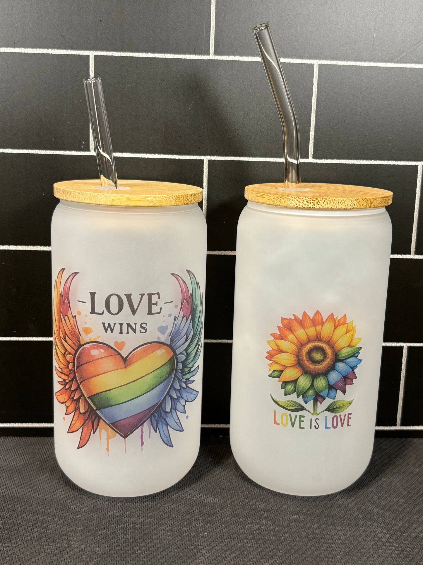 Gay Pride Frosted Glass Cups - Set of 2