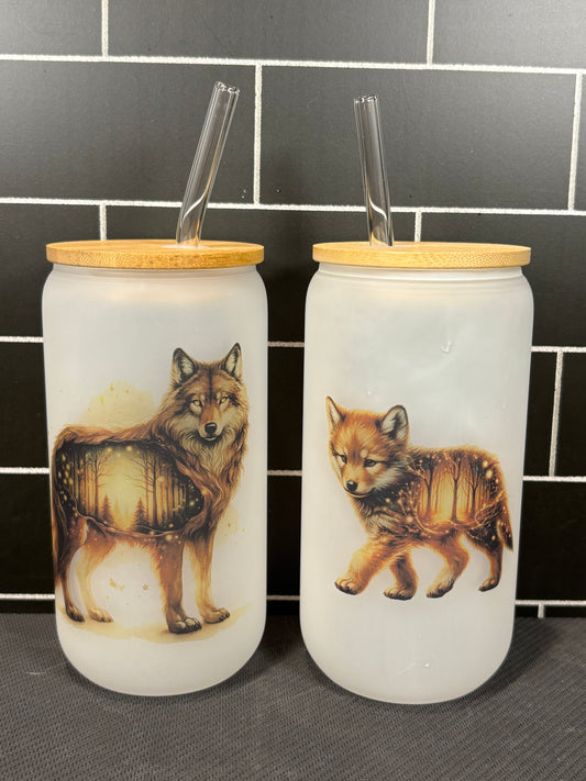 Wolf Frosted Glass Cups - Set of 2